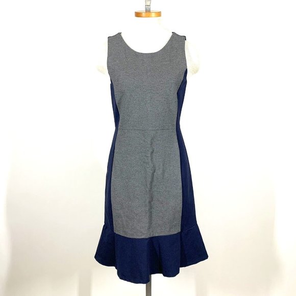 J. Crew Navy & Grey Colorblock Round Neck Sleeveless Fit & Flair Dress Sz 4 - Picture 1 of 9